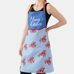 Red Floral Shabby Chic Blue Gingham Mums Kitchen A Schort