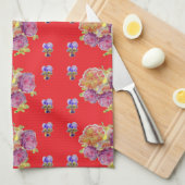 Red Floral Shabby Chic Rozen Roos Mums Kitchen Apr Theedoek (Quarter Fold)
