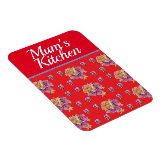 Red Floral Shabby Chic Rozen Roos Mums Kitchen Magneet (Rechterzijde)