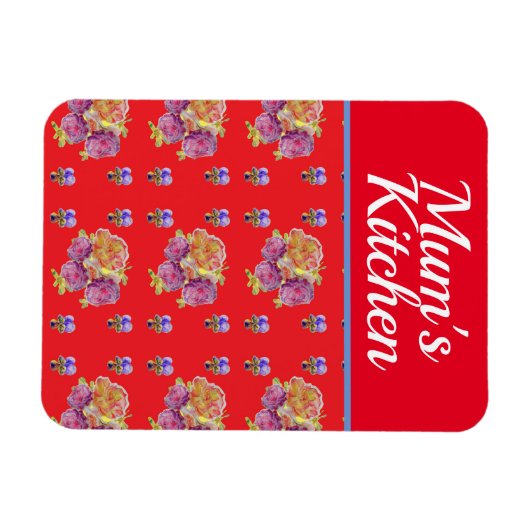 Red Floral Shabby Chic Rozen Roos Mums Kitchen Magneet (Horizontaal)
