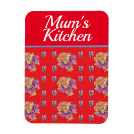 Red Floral Shabby Chic Rozen Roos Mums Kitchen Magneet