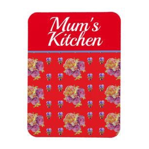 Red Floral Shabby Chic Rozen Roos Mums Kitchen Magneet