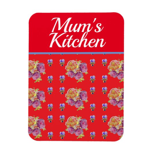 Red Floral Shabby Chic Rozen Roos Mums Kitchen Magneet (Verticaal)