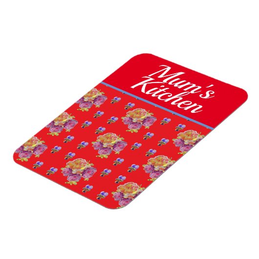 Red Floral Shabby Chic Rozen Roos Mums Kitchen Magneet (Linkerzijde)