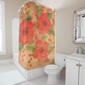 Red Floral Shower Curtain Douchegordijn (In situ)