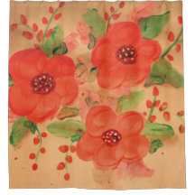 Red Floral Shower Curtain