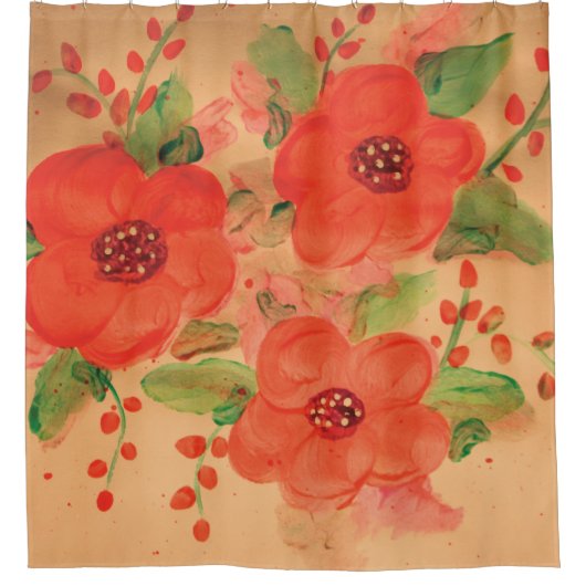Red Floral Shower Curtain Douchegordijn (Voorkant)