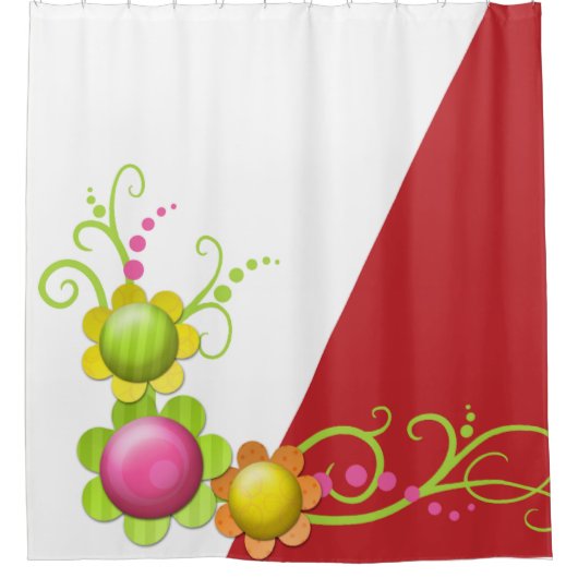 Red Floral Shower Curtain Douchegordijn (Voorkant)