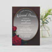 Red Floral Silver Grey Mirror Rehearsal Dinner Kaart (Staand voorkant)