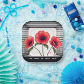 Red Floral Square Papieren Bordje (Feest)