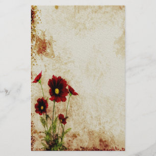 Red Floral Stationery Briefpapier