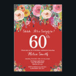 Red Floral Surprise 60th Birthday Invitation Kaart<br><div class="desc">Red Floral verrassend 60th Birthday Invitation for Women. Waterverf Floral Flower. Rode achtergrond. Roze, geel, Oranje, Paars ventilator. Volwassen verjaardag. 13e 15e 16e 18e 21e 30e 40e 50e 60e 70e 90e 100e, Alle leeftijden. Voor verdere aanpassing, te klikken gelieve de knoop "van de Aanpassing het"en ons ontwerphulpmiddel te gebruiken om...</div>