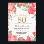 Red Floral Surprise 80th Birthday Gold Glitter Kaart<br><div class="desc">Red Floral Surprise 80th Birthday Invitation for Women. Waterverf botanische bloem. Gold Glitter. Roze pinda's Floral Flowers. Volwassen verjaardag. Voor verdere aanpassing,  te klikken gelieve de knoop "van de Aanpassing het"en ons ontwerphulpmiddel te gebruiken om deze sjabloon te wijzigen.</div>