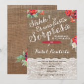 Red Floral Surprise Party nodigt Spaans uit Kaart (Voorkant / Achterkant)