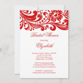 Red Floral Swirl Bridal Shower Invitation Formulie Kaart (Voorkant)