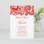 Red Floral Swirl Bridal Shower Invitation Formulie Kaart (Staand voorkant)
