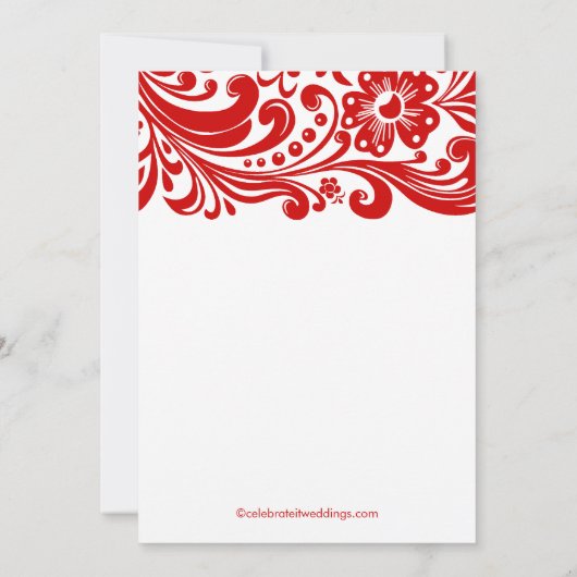 Red Floral Swirl Bridal Shower Invitation Formulie Kaart (Achterkant)