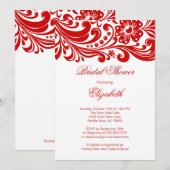 Red Floral Swirl Bridal Shower Invitation Formulie Kaart (Voorkant / Achterkant)