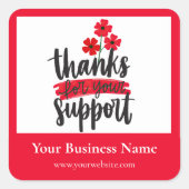 Red Floral Thank you business packaging sticker (Voorkant)