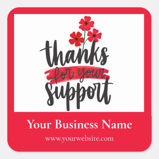 Red Floral Thank you business packaging sticker (Voorkant)