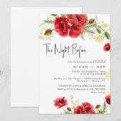 Red Floral The Night Before Rehearsal Dinner Kaart (Voorkant / Achterkant)