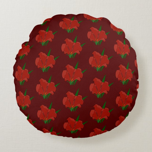 Red Floral Throw pillow Rond Kussen (Voorkant)