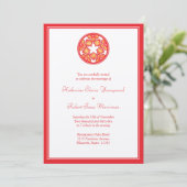 Red Floral Tiles Wedding Invitation Kaart (Staand voorkant)