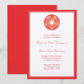 Red Floral Tiles Wedding Invitation Kaart (Voorkant / Achterkant)