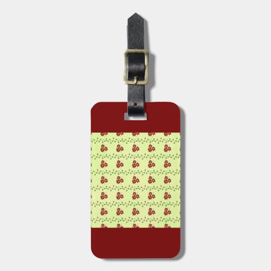 Red Floral Vine Pattern on Light Green Bagagelabel (Voorkant verticaal)