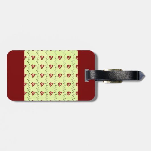 Red Floral Vine Pattern on Light Green Bagagelabel (Achterkant horizontaal)