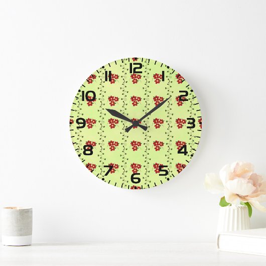 Red Floral Vine Pattern on Light Green Grote Klok