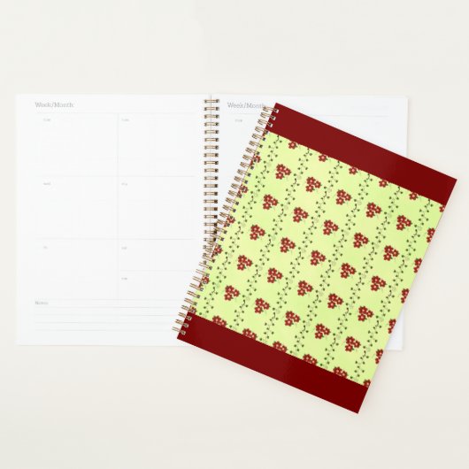 Red Floral Vine Pattern on Light Green Planner (Display)