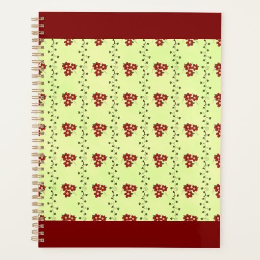 Red Floral Vine Pattern on Light Green Planner (Voorkant)