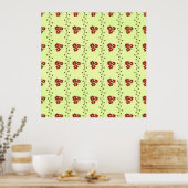 Red Floral Vine Pattern on Light Green Poster (Keuken)