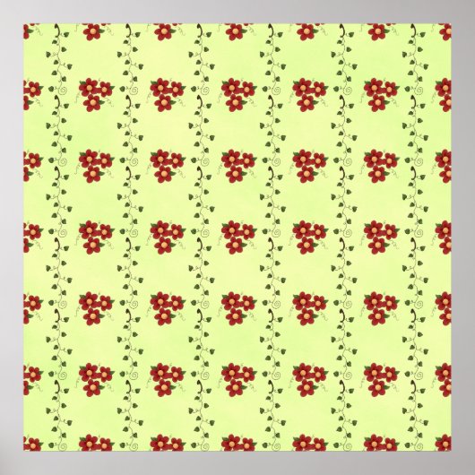 Red Floral Vine Pattern on Light Green Poster (Voorkant)