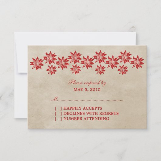 Red Floral Vintage Wedding Response Kaart (Voorkant)