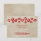 Red Floral Vintage Wedding Response Kaart (Voorkant / Achterkant)
