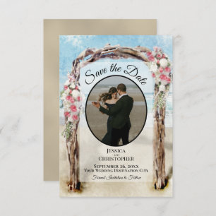 Red Floral Waterverf Beach Arbor & Photo Wedding Save The Date