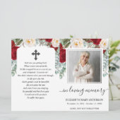 Red Floral Waterverf Photo Funeral Full Programme Kaart (Staand voorkant)