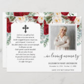 Red Floral Waterverf Photo Funeral Full Programme Kaart (Voorkant / Achterkant)