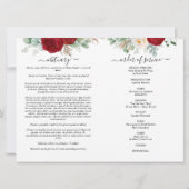 Red Floral Waterverf Photo Funeral Full Programme Kaart (Achterkant)