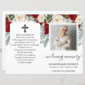 Red Floral Waterverf Photo Funeral Programme (Voorkant / Achterkant)