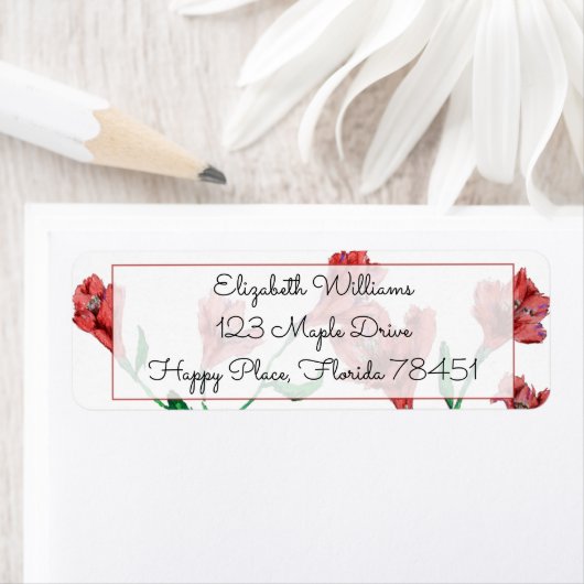Red Floral Waterverf Return Address Labels (Insitu)