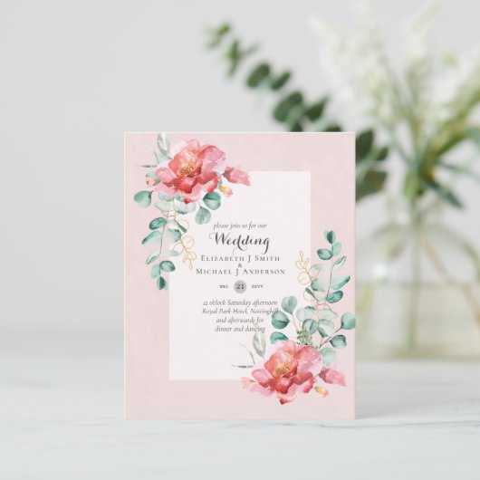 Red Floral Weddenschap met lage begroting (Staand voorkant)