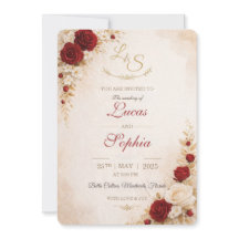 Red Floral Wedding Invitation Card