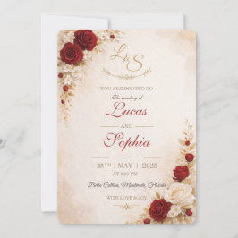 Red Floral Wedding Invitation Card Kaart