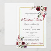 Red Floral Wedding invitation Invitación boda espa Kaart (Voorkant / Achterkant)