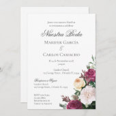 Red Floral Wedding invitation Invitation Spa Kaart (Voorkant / Achterkant)