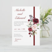 Red Floral Wedding Invitation Kaart (Staand voorkant)
