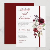 Red Floral Wedding Invitation Kaart (Voorkant / Achterkant)